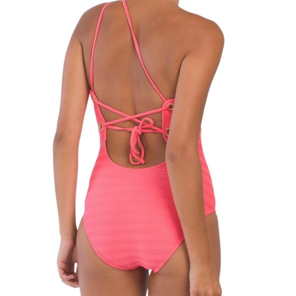 La Blanca Women's 14 Linea Costa One-Shoulder One-Piece Swimsuit, Coral Sun - Picture 2 of 10